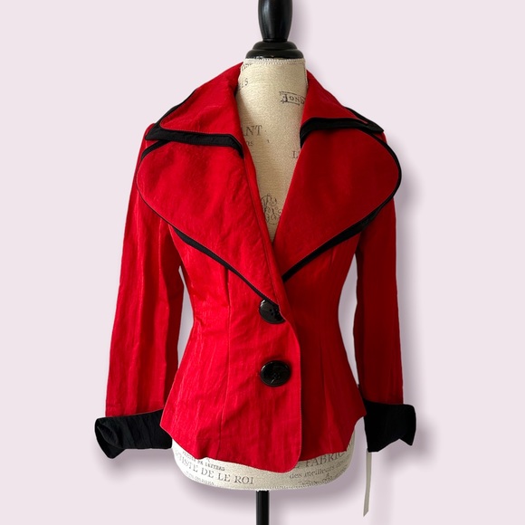NWT Red Nylon Wired Collar Blazer Small - Picture 1 of 11